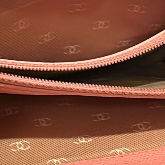 Chanel Foldover Long Cardholder Wallet CC Button Logo Light Pink Leather Luxury - Picture 7 of 14